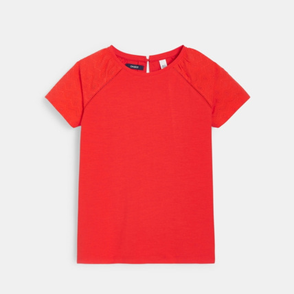 Avis T-shirt détail broderie anglaise rouge fille OKAIDI 1