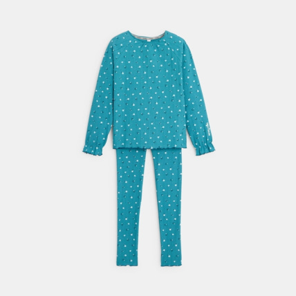 Avis Pyjama 2 pièces en jersey imprimé petites fleurs bleu fille OKAIDI 2
