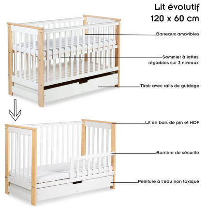 Avis Lit bébé enfant évolutif en bois avec tiroir IWO KLUPS 8
