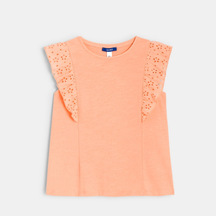 Avis T-shirt détail broderie anglaise orange fille OKAIDI 1
