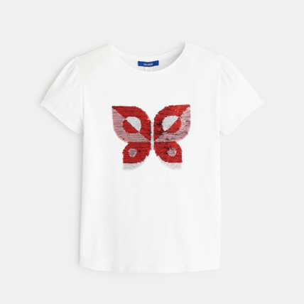 Avis T-shirt à sequins magiques motif papillon bleu fille OKAIDI 1