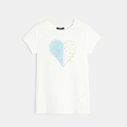 Avis T-shirt motif coeur fantaisie blanc fille OKAIDI 1