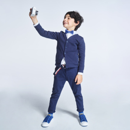 Avis Pantalon en toile stretch + ceinture bleu garçon OKAIDI 1