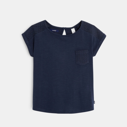 Avis T-shirt détail ajouré bleu fille OKAIDI 1