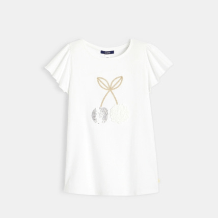 Avis T-shirt à sequins motif cerise blanc fille OKAIDI 2