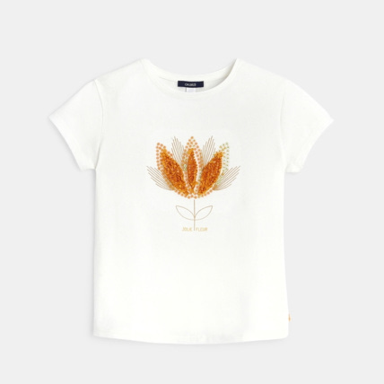 Avis T-shirt manches courtes fleur en sequins jaune fille OKAIDI 1