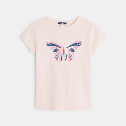 Avis T-shirt manches courtes à motif Papillon rose fille OKAIDI 1