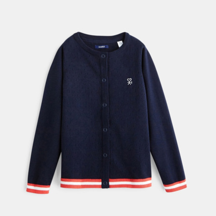 Avis Gilet ajouré pointelle bleu fille OKAIDI 1