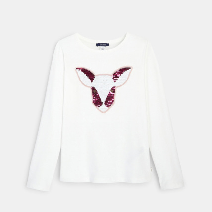 Avis T-shirt manches longues à sequins magiques blanc fille OKAIDI 1