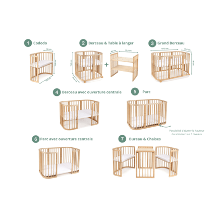 Avis Berceau Évolutif Rectangulaire 7 en 1 avec matelas Mon Lit Cabane 6