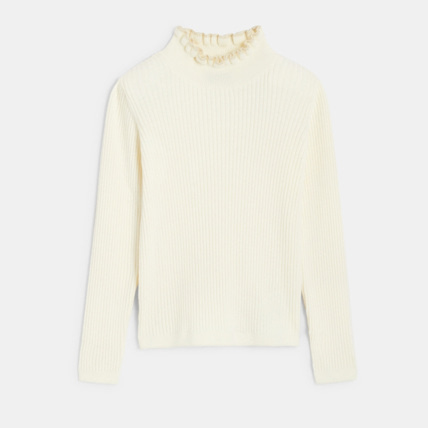 Avis Pull côtelé col collerette blanc fille OKAIDI 1