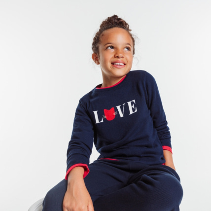 Avis Pull en maille fine LOVE bleu fille OKAIDI 1