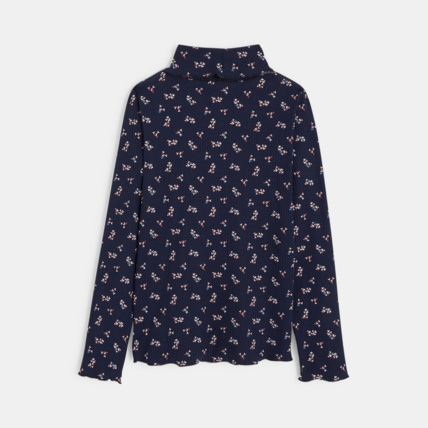 Avis T-shirt col roulé côtelé imprimé bleu fille OKAIDI 4