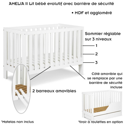 Avis Lit bébé évolutif avec barrière de sécurité et tiroir AMELIA II Mon Mobilier Design 2
