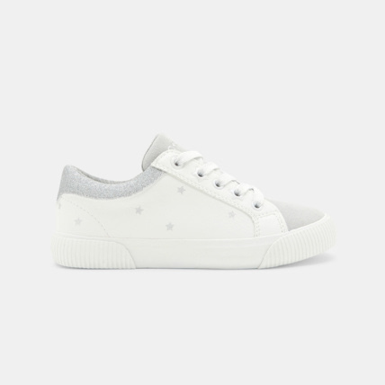 Avis Tennis mix matières croûte de cuir et paillettes blanches fille OKAIDI 1