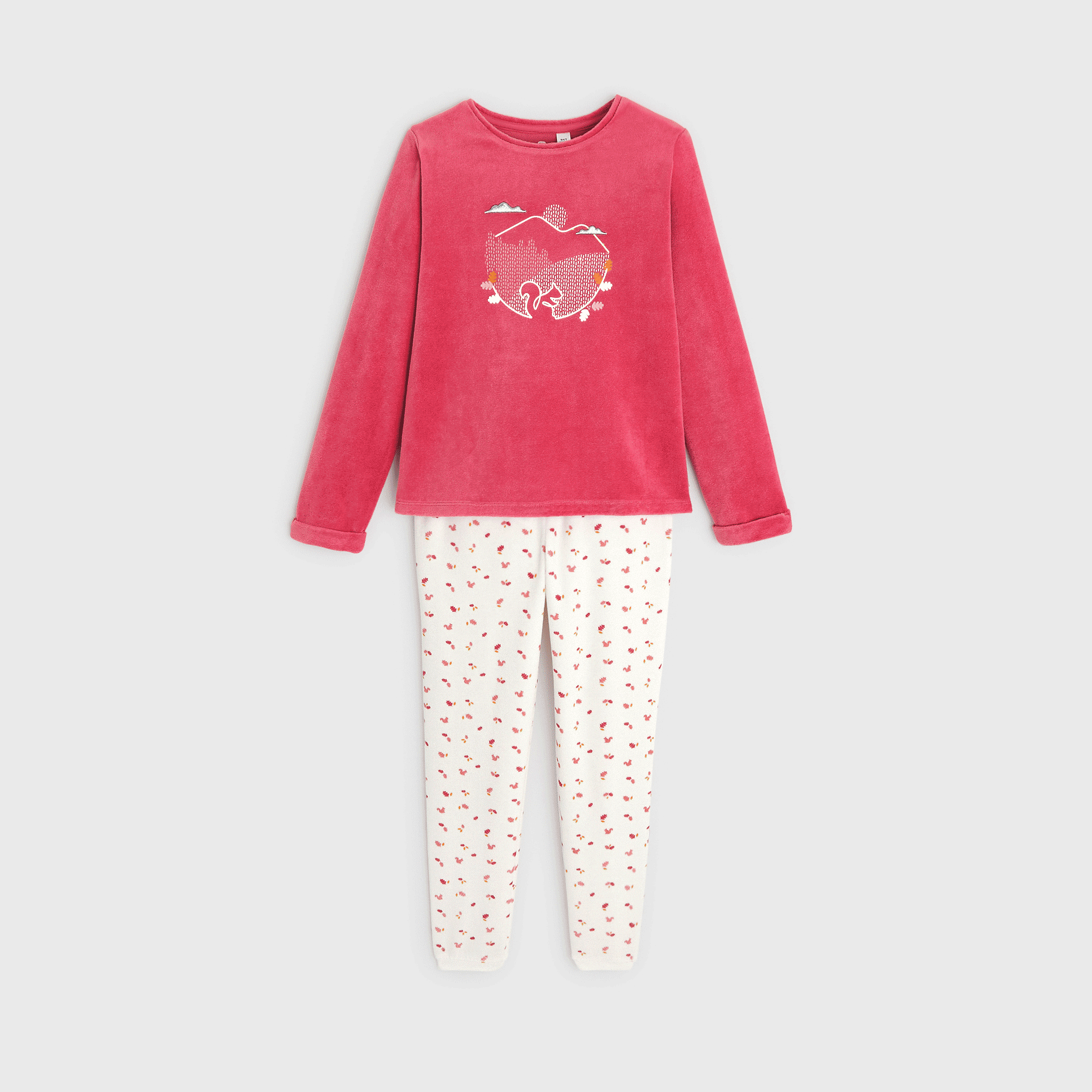 Pyjama 2 pi ces en velours motif cureuil rose fille OKAIDI