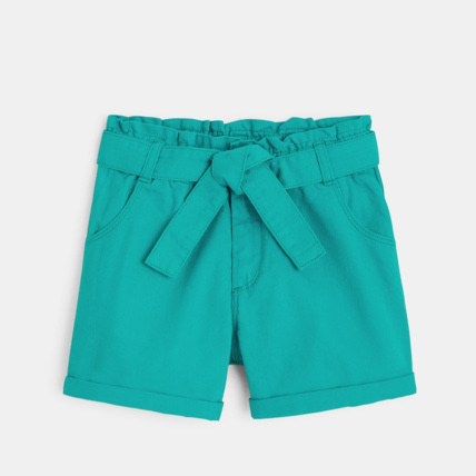 Avis Short ceinturé en toile unie vert fille OKAIDI 1