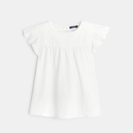 Avis T-shirt détail broderie anglaise blanc fille OKAIDI 1