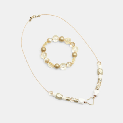 Avis Collier cœur et bracelet perlé assortis jaune fille OKAIDI 1