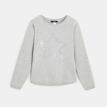 Avis Pull fin à sequins brodés gris fille OKAIDI 1