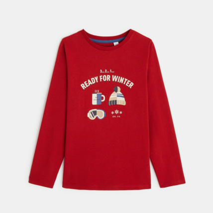 Avis T-shirt manches longues imprimé hiver rouge garçon OKAIDI 2