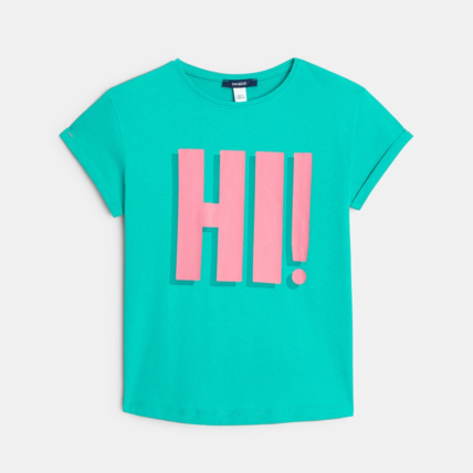 Avis T-shirt à message vert fille OKAIDI 1