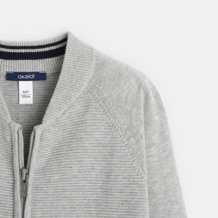 Avis Gilet teddy zippé en maille fine gris garçon OKAIDI 2