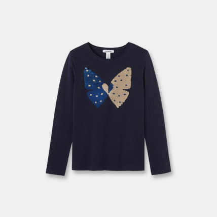 Avis T-shirt stretch à sequins magiques bleu fille OKAIDI 1