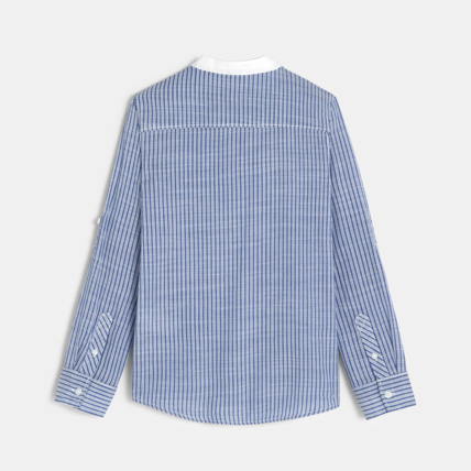 Avis Chemise effet lin col mao rayée bleue garçon OKAIDI 4