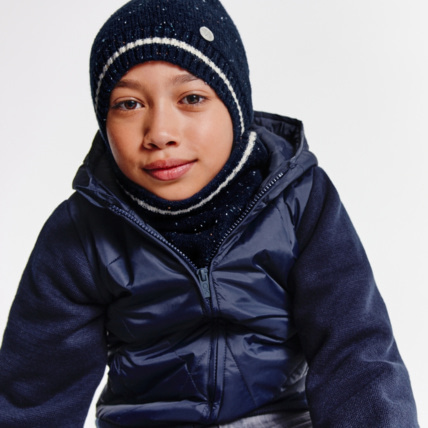 Avis Bonnet et snood chinés coordonnés bleu garçon OKAIDI 1