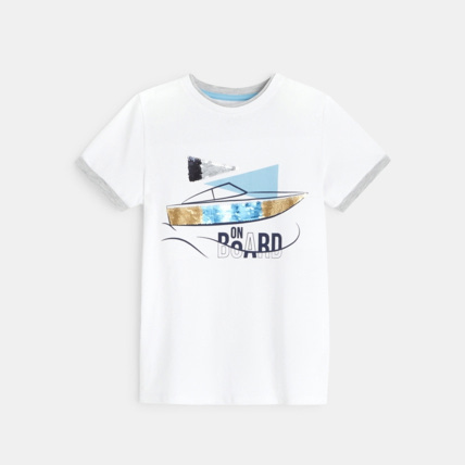 Avis T-shirt col rond à sequins magiques blanc garçon OKAIDI 1
