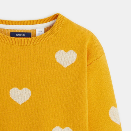 Avis Pull col rond motif cœurs jaune fille OKAIDI 2