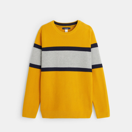 Avis Pull col rond à large rayure jaune garçon OKAIDI 1