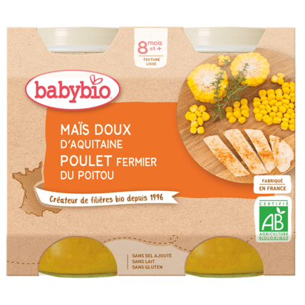 Avis Petit Pot Menu Maïs Doux d'Aquitaine & Poulet Fermier de France Babybio 1