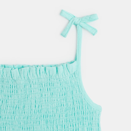 Avis Robe à smocks unie en gaze de coton bleue fille OKAIDI 3