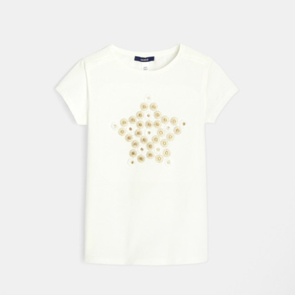 Avis T-shirt à motif brodé doré étoile blanc fille OKAIDI 1