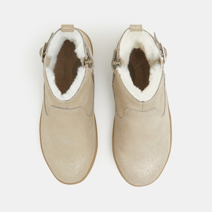 Avis Boots fourrées croûte de cuir jaunes fille OKAIDI 2