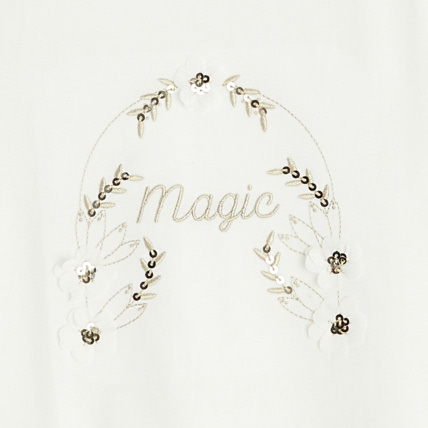 Avis T-shirt col rond à motif brodé blanc fille OKAIDI 3