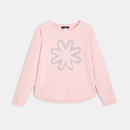 Avis Pull fin à sequins brodés motif fleur rose fille OKAIDI 1