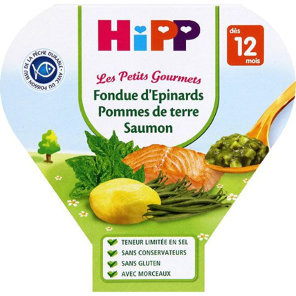 Avis Fondue de Pommes de terre Légumes verts Saumon - Assiette 230g - 12 mois HIPP 1