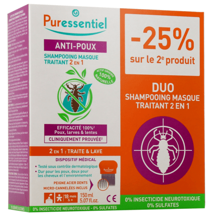 Avis Lot de 2 shampooings masque traitant 2 en 1 anti-poux PURESSENTIEL 1