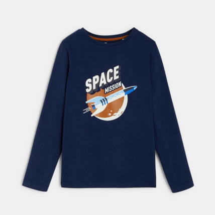 Avis T-shirt à message "space mission" bleu garçon OKAIDI 2