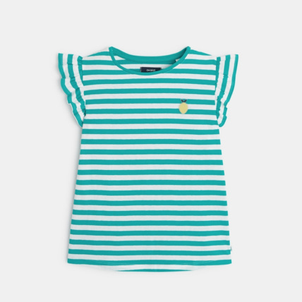 Avis T-shirt rayé à manches volantées vert fille OKAIDI 1