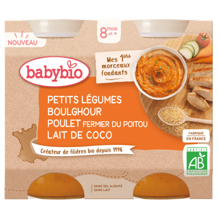 Avis Boulghour Petits Légumes, Poulet Fermier et Lait de Coco Bio Babybio 1