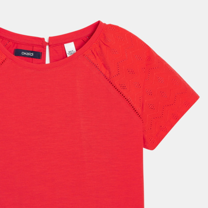 Avis T-shirt détail broderie anglaise rouge fille OKAIDI 2