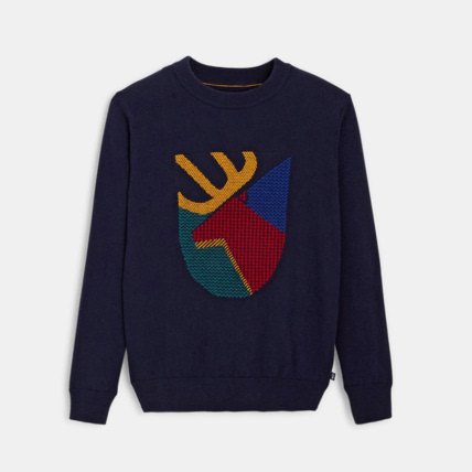 Avis Pull col rond motif graphique en jacquard bleu garçon OKAIDI 2