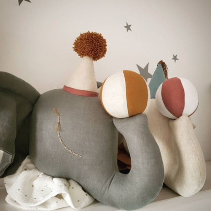 Avis Trophée mural enfant en lin, Éléphant de cirque gris Sevira Kids 4