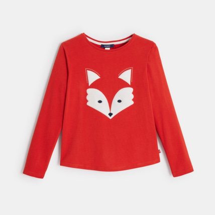 Avis T-shirt doux à motif patché Renard orange fille OKAIDI 1