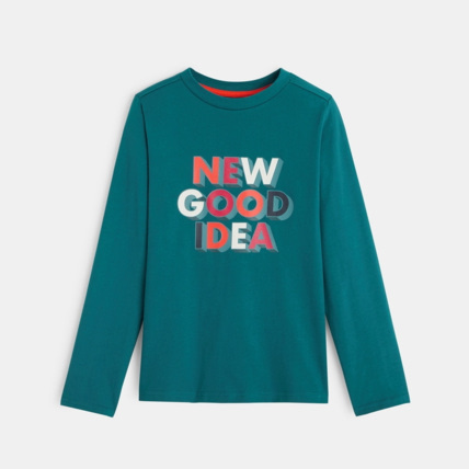 Avis T-shirt à message "New Good Idea" turquoise garçon OKAIDI 2