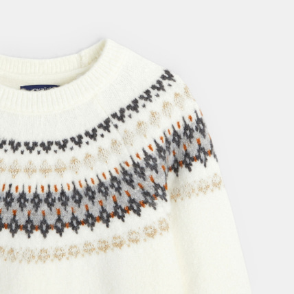Avis Pull scandinave motif jacquard blanc fille OKAIDI 3